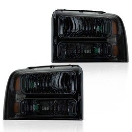 CHEDA Headlights, Compatible with 2005 2006 2007 Ford F250 F350 F450 F550 Super Duty bumper Headlamp, Smoked Housing Amber Corner Headlight Lamps（Smoky lens Chrome Housing Amber Reflector）