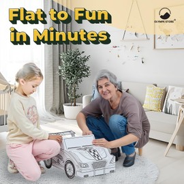 OLYMPE STORE Cardboard Car for Kids - DIY Playhouse & Coloring Activity | Large Pretend Play Vehicle - Recyclable & Eco-Friendly | Great Gift for Boys & Girls Ages 3-8