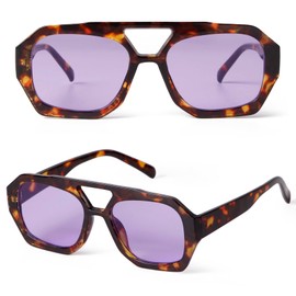 SDINM Trendy Purple Aviator Sunglasses for Women Fashion Designer Square Thick Frame Tinted Lens Sun Glasses Shades