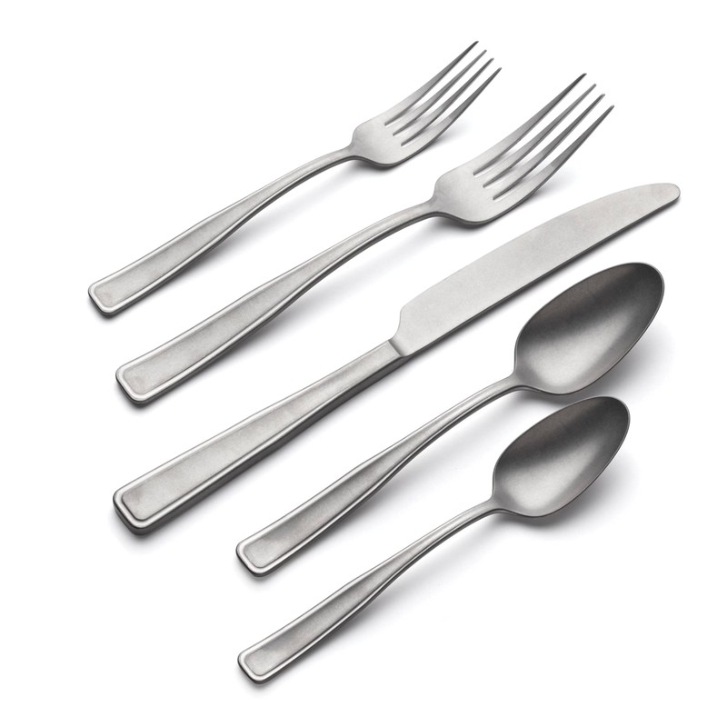 Oneida Reid Tumbled Piece Flatware Set, 20 Count, Vintage Silver