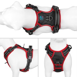 PHOEPET Adjustable safety harness for medium and large dogs with padded handle and reflective dog harness, easy to control for daily walks (black, L)