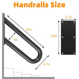 Handrails for Exterior Interior Steps Wall Mount with Matte Black Finished Stair Handrails for Kids Elderly Pregnant Women Disabled Stairway Railing Doorways Courtyard with Hardware 20 INCH