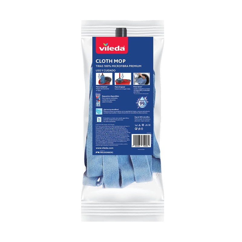 Vileda Repuesto de Cloth Mop, Trapeador Microfibra Premium para Limpieza
