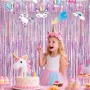 Pink Glitter Metallic Tinsel Foil Fringe Curtains Backdrop Streamers, 2Pcs