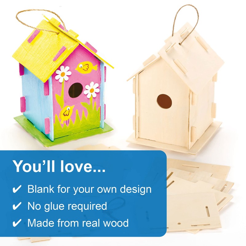 Baker Ross EF665 Wooden Birdhouse Kits (Pack Of 2) For