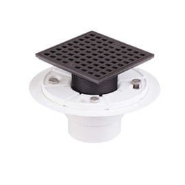 Square Shower Drain 4-1/4" with Black Matte Strainer and Hair Catcher (White)