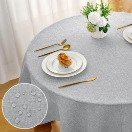 DWCN Light Grey Tablecloth Round 180 cm Tablecloth Linen Look Washable Tablecloth Outdoor Tablecloth Weatherproof Table Linen for Dining Room, Garden, Party, Weddings, Household, Living Room, Balcony