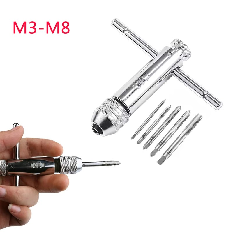 Wilsonzin T Handle Tap Wrench Ratchet, Adjustable Hand Tap Set,