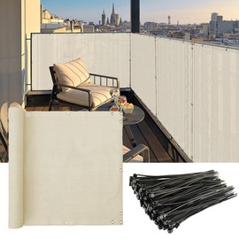 Coarbor 2.5'x10' Balcony Privacy Fence Screen Balcony Cover for Balcony Outdoor Porch Verandah Deck Terrace Patio Backyard Railing 160GSM Up to 90% Blockage Beige