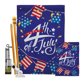 4th Of July Flags Garden House Kit Americana Fourth Independence Day Fireworks BBQ United State American Small Decorative Gift Yard Banner Double-Sided Made In USA 28 X 40