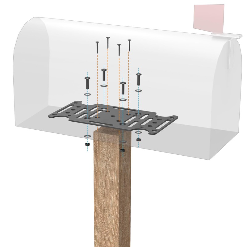 KOPKIO Universal Mailbox Mounting Bracket, Black Steel, Post Mount, 4mm