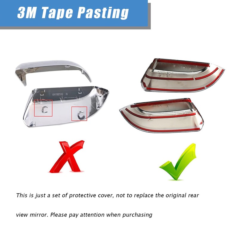 AUCERAMIC 2 PCS Chrome Top Half Mirror Cover Cap Fit