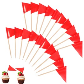 YBEATY 100 PCS Solid Red Toothpick Flags Small Mini Solid Red Labeling Marking DIY Triangle Plain Stick Flags Food Label Cupcake Toppers Pick Blank Flag for Appetizers Party Buffet Food Fruit