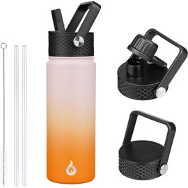 BJPKPK - Botellas de agua aisladas con tapa de popote, botella de agua grande de metal de 32 onzas con 3 tapas, termo reutilizable a prueba de fugas,
