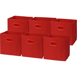 6 Pack - SimpleHouseware Foldable Cube Storage Bin with Handle, Red