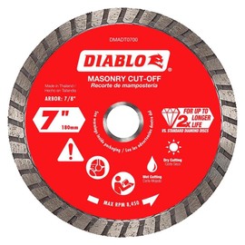 Diablo Diamond Turbo Masonry Cut-Off Disc - Ideal for Cutting Concrete, Brick, and Cinder Block - 7" Diameter, 0.09" Kerf, 8450 Max RPM - DMADT0700
