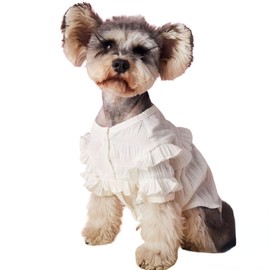 AZA Dog Princess Dresses for Small Dogs Clothes Schnauzer Costume Pet Girl Skirt Cat Cute Yorkshire White Lace Coat Floral Outfits Summer Costumes Spring (S,White)