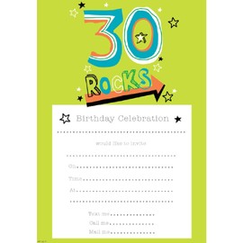 Pack Of 20 30th Birthday Party Invitations Sheets & Envelopes - Green 30 Rocks