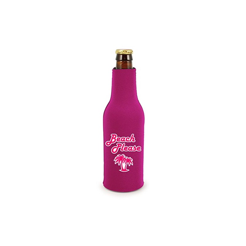 Beach Please Beer Bottle Coolie (Magenta)
