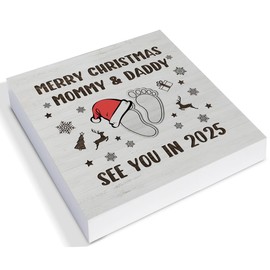 Mommy and Daddy Merry Christmas Sign, See You in 2025 Wooden Plaque Sign, Pregnancy Announcement, Expecting Parents Gifts, Funny Christmas Decor 5 X 5 Inches