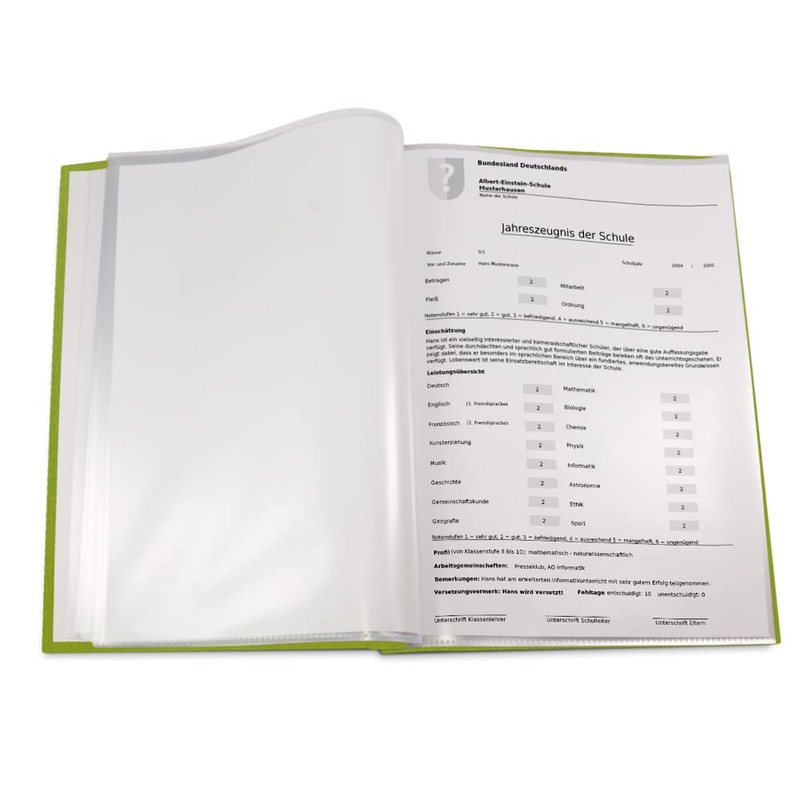 Handmade Certificate Folder in Green Linen Look with Embossed Print