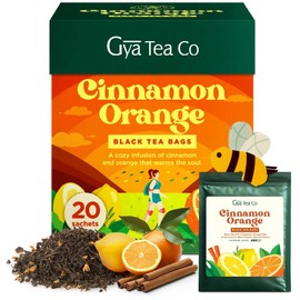 Gya Tea Co Cinnamon Orange Black Tea Bags (20 Bags) - Medium Caffeine Orange Cinnamon Tea Bags - Rich in Lemon Brisk Warm & Cozy Blood Orange Spice Tea Bags Bulk - Relax Tea Fruit & Herbal Tea Blends