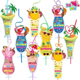 festival End of The Year Gifts, 18 Pack End of The Year Cards and Reusable Drinking Straws Kit for End of the Year Gift
