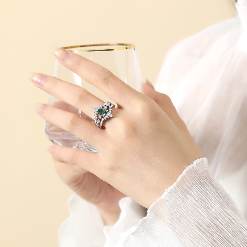 Boieiyftrp 2.3CTTW green Moissanite Bridal Ring Sets For Women D