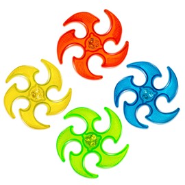 PICK A TOY Light Up Ninja Flyers Set, 4 LED Electronic Stars, Heavy Duty Rubber Throwing Discs, Interactive Kids Toys for Tossing Games and Play, 4 Colors (Red, Blue, Yellow, Green)