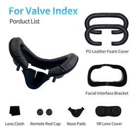 Haizusai Mount Kit Compatible with Valve Index VR Headset Face Gasket Accessories– Includes 2 PU Leather Game Pads, Anti-Leakage Nose Guard, Lens Cover, Cleaning Cloth & VR Controller Brackets
