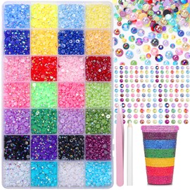 28 Grids Colorful Flatback Pearls Resin Rhinestones for Crafting, Mixed Sizes 3-5 mm Resin Jelly Rhinestones, Half Pearl Bedazzling Gems for Nail DIY Crafts Mugs Tumblers Pencil Clothes Decor