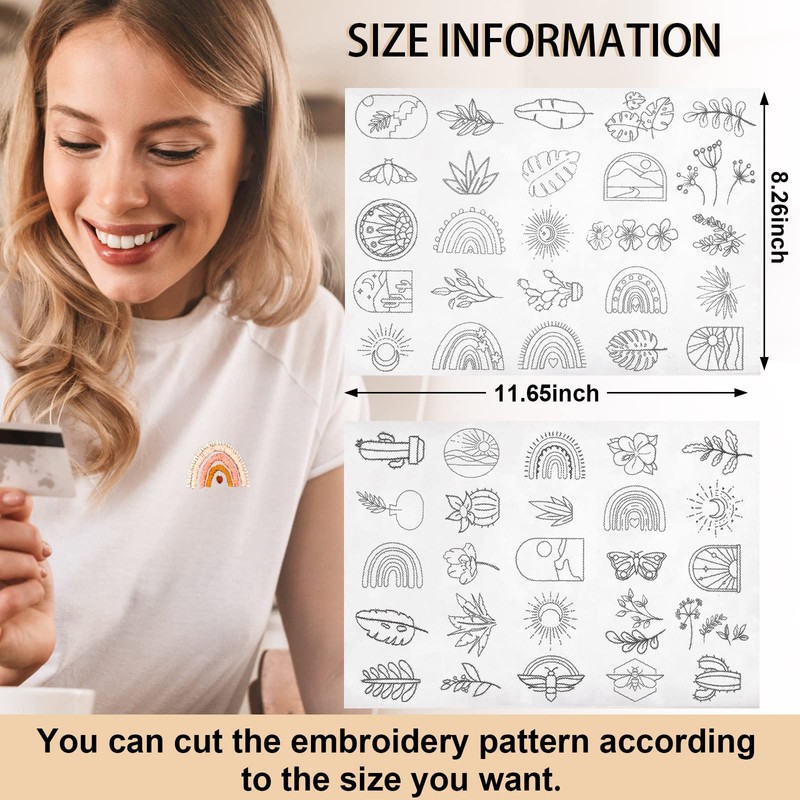 Lewtemi 50 Pcs Water Soluble Embroidery Patterns Wash Away Stabilizer