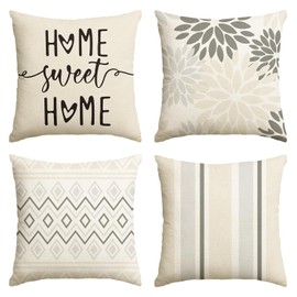 Artoid Mode Cream White Dahlia Geometric Spring Cushion Covers Set of 4 40 x 40 cm Decorative Cushion Cover Couch Living Room Outdoor Decoration