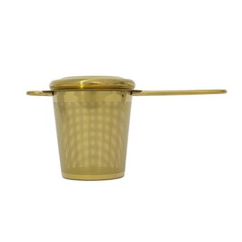 Infusor de Té de Acero Inoxidable 304, Malla Ultrafina, Diseño Dorado con Tapa y Asas