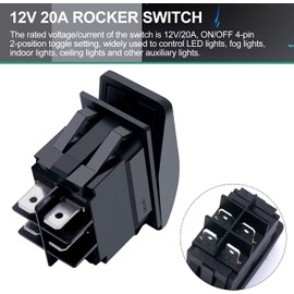 Taiss RK1-06N-BU Boat Marine Illuminated Rocker Switch 12V 20A 4Pin On/Off with Blue LED Car Offroad Push Button Toggle Switch