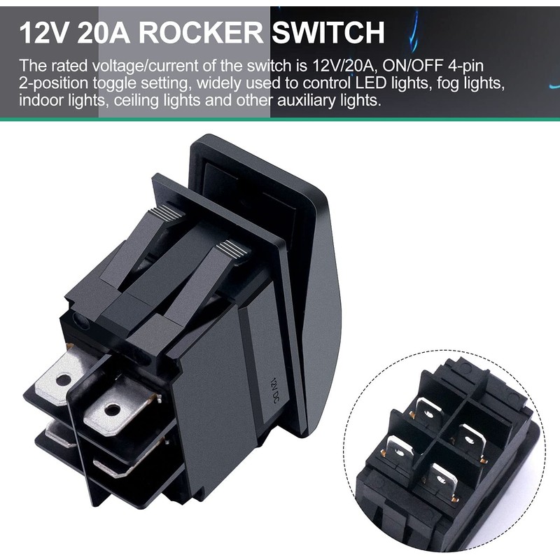 Taiss RK1-06N-BU Boat Marine Illuminated Rocker Switch 12V 20A 4Pin