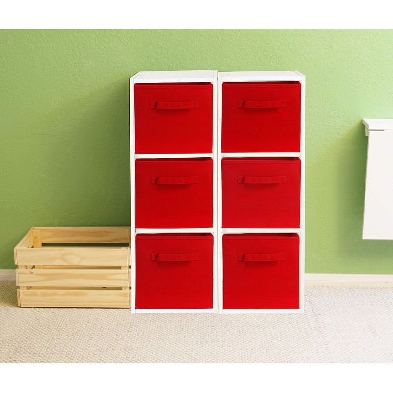 Simple Houseware Foldable Cube Storage Bins, 11-Inch Red, 6-Pack Fabric