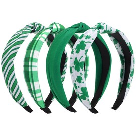 Ardorchid St.Patrick's Day Headbands Irish Green Striped Plaid Headband Lucky Leaf Shamrock Wide Knot Headband for Women Girls Gifts Hair Accessories Hair Hoop