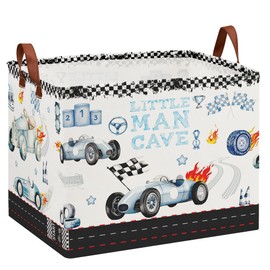 Car Themed Room Decor Basket, Kids Vintage Car Laundry Hampers,Storage Bins,Blue Toy Box for Boys, Basket for Gifts Empty(Vintage Blue)
