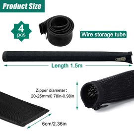 4 x 1.5 m Cable Duct Desk Flexible Management Cable Management Black with Zip Diameter 2-2.5 cm Cable Tube Cable Organiser Management for PC Cable Protection