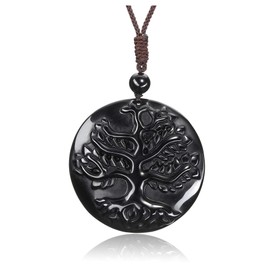 Jovivi Tree of Life Pendant Made of Obsidian Tree of Life Necklace Adjustable Healing Reiki Lucky Necklace Gemstone Jewellery Women Men, Gemstone, Obsidian