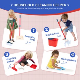 Joyfia Toddler Cleaning Set, 10-Piece Detachable Kids Cleaning Set Includes Broom, Dustpan, Mop, Brush, Spray, Scraper, Bucket and More, Pretend Play Housekeeping Kit for Boys Girls Aged 3+