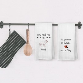VRW Funny French Bulldog Decor Kitchen Towels and Dishcloths, All You Need is Love and a Dog Hand Towels, Dog Theme Drying Cloth Hand Towels for Dog Mom Owner Bathroom Kitchen Decor, 16×24 Inches