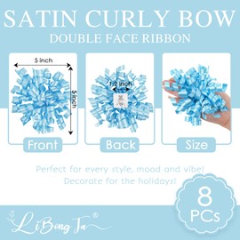 LiBongTa 5 Inch Blue Gift Bow Curly Ribbon Bows Set of 8, Double Faced Satin Ribbon Bow Premade Self Adhesive Bow Decorations for Party, Wedding, Holiday, Gift Bows for Crafts, Wine Bottle, Presents