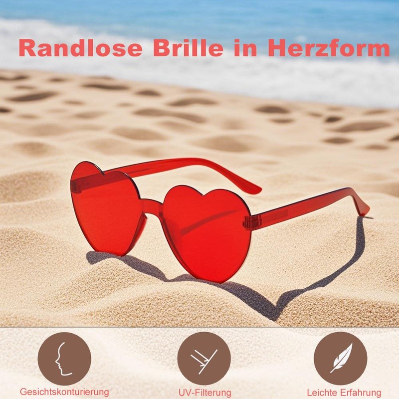 KOMUNJ 2 Red Sunglasses in Heart Shape Funny Party Glasses