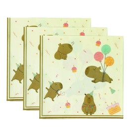 40Pcs Capybara Napkins Paper,Capybara Patterned Napkins for Home Kitchen Capybara Birthday Party Decoration (Beige Capybara) 6.5in