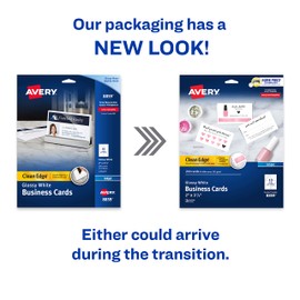 Avery Clean Edge Printable Business Cards with Sure Feed Technology, 2" x 3.5", Glossy White, 200 Blank Cards for Inkjet Printers (8859)
