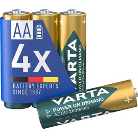 VARTA Rechargeable Ready2Use Pre-Charged AA Mignon Ni-Mh Battery (4-Pack, 2,600mAh, 4-Pack), Rechargeable Without Memory Effect - Ready for immediate use