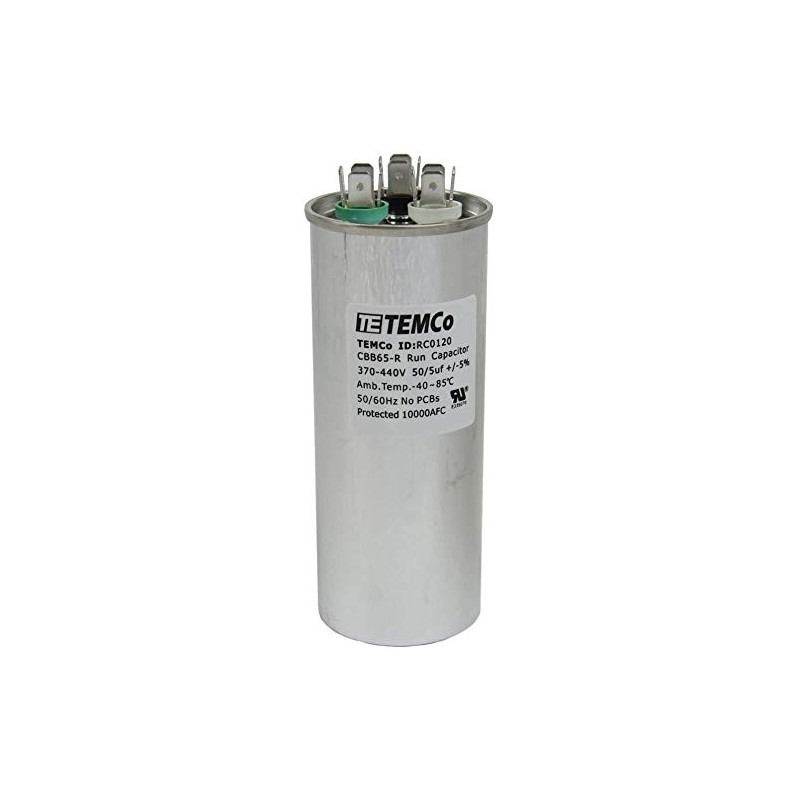 TEMCo 50+5 uf/MFD 370-440 VAC Volts Round Dual Run Capacitor