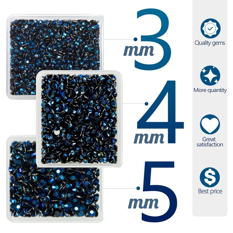 qiipii Ink Blue Resin Rhinestones for Crafting 3mm 4mm 5mm